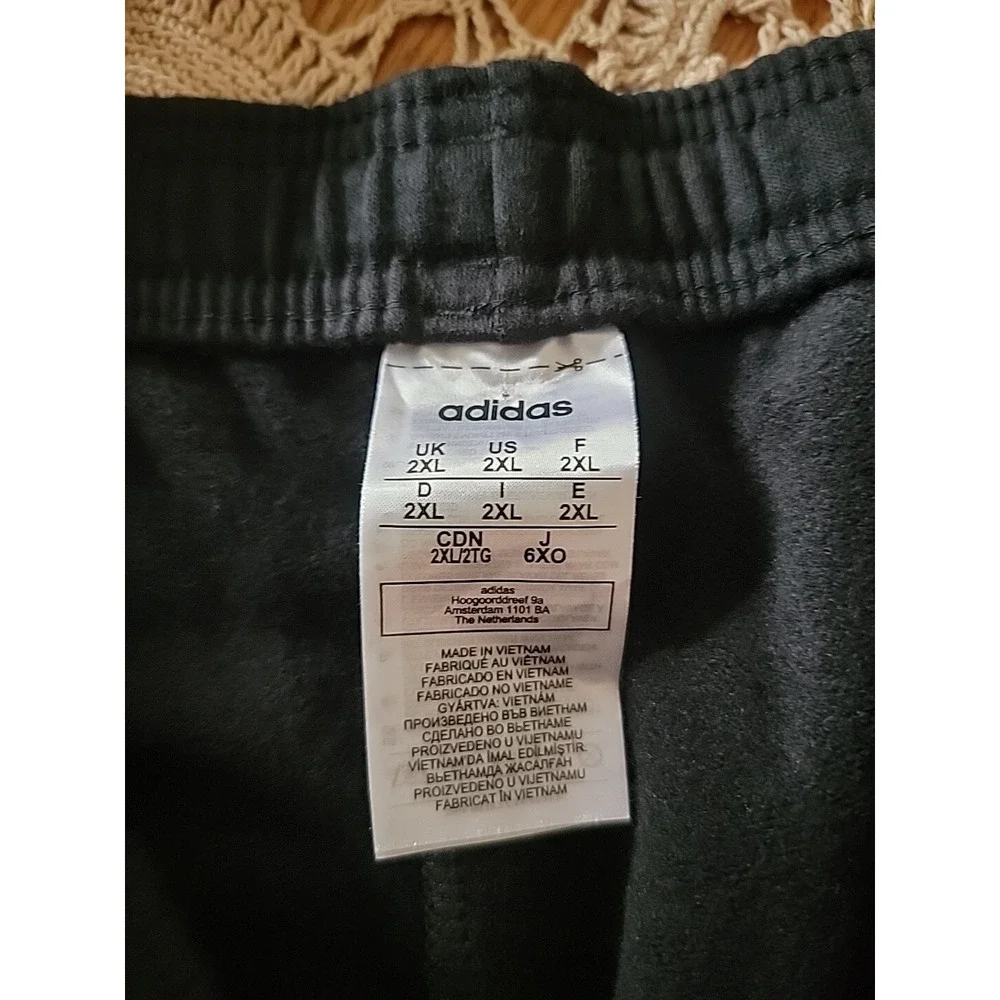 Adidas Sweatpants Mens Sz 2XL Black Fleece Lined Three Stripes Elastic Waist